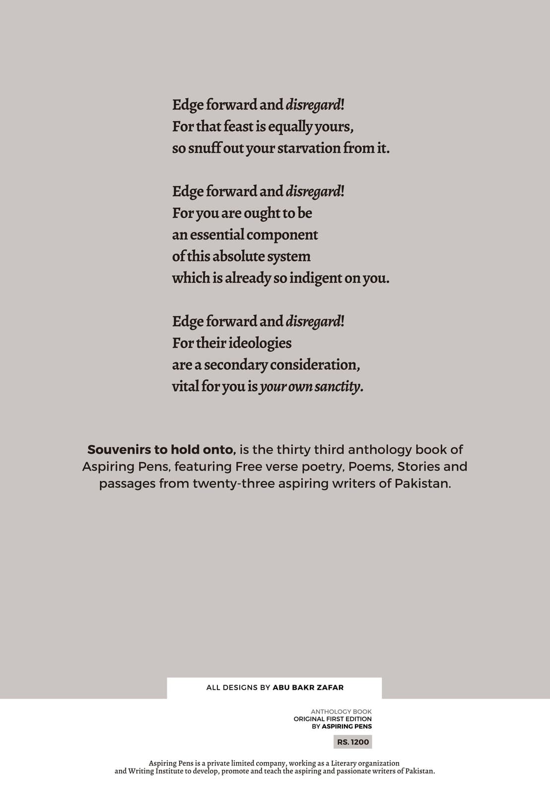 Souvenirs to Hold Onto - back cover