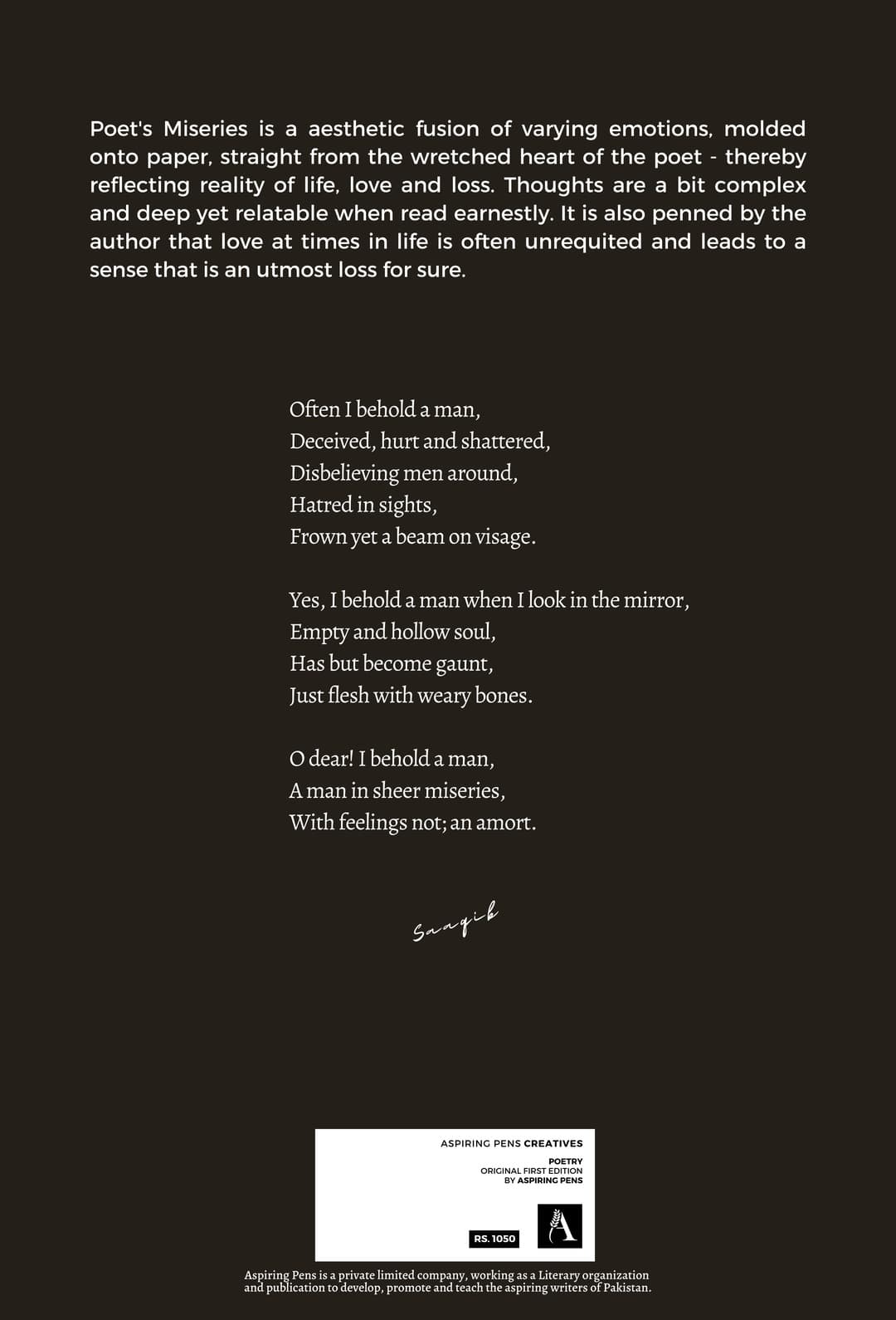 Poet's Miseries by Saaqib — back cover